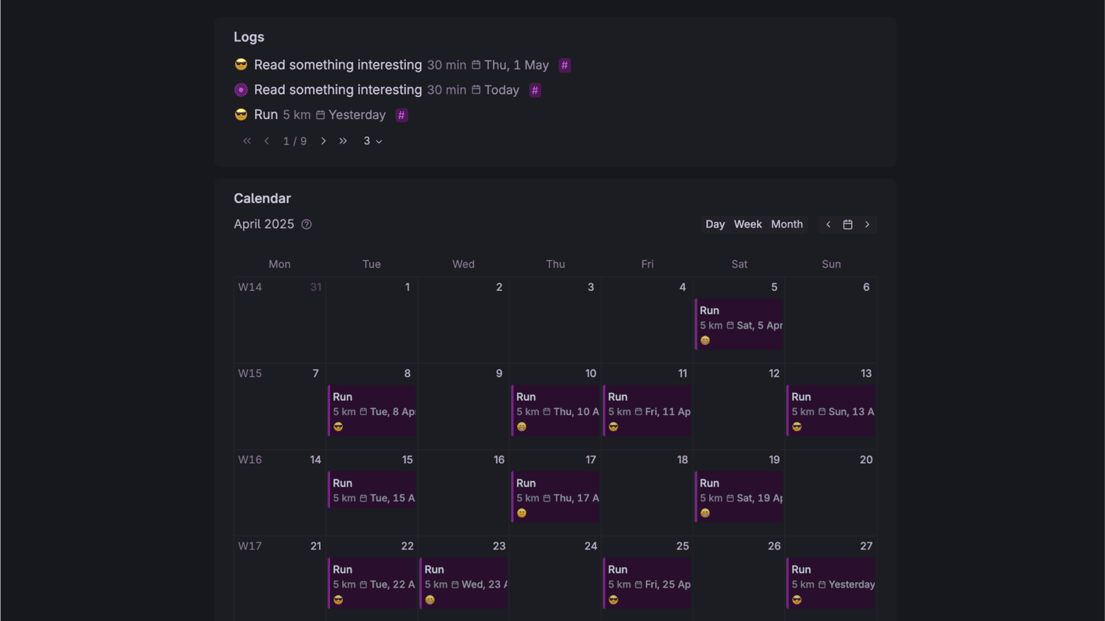 Habit Tracking Calendar
