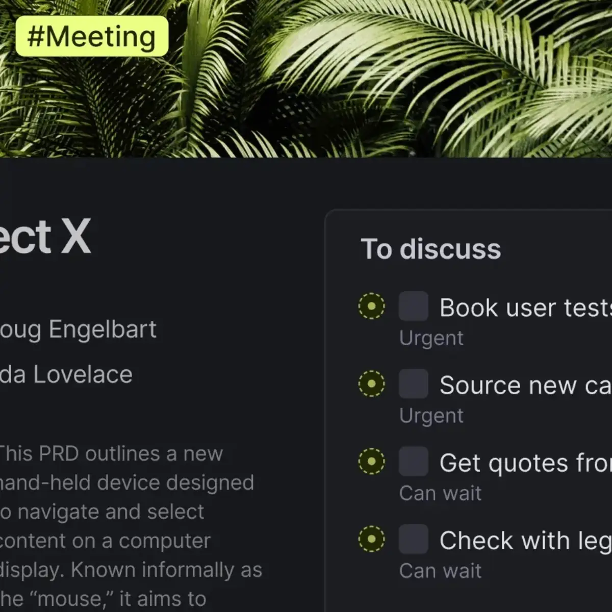 Screenshot showing agenda items in Tana Outliner