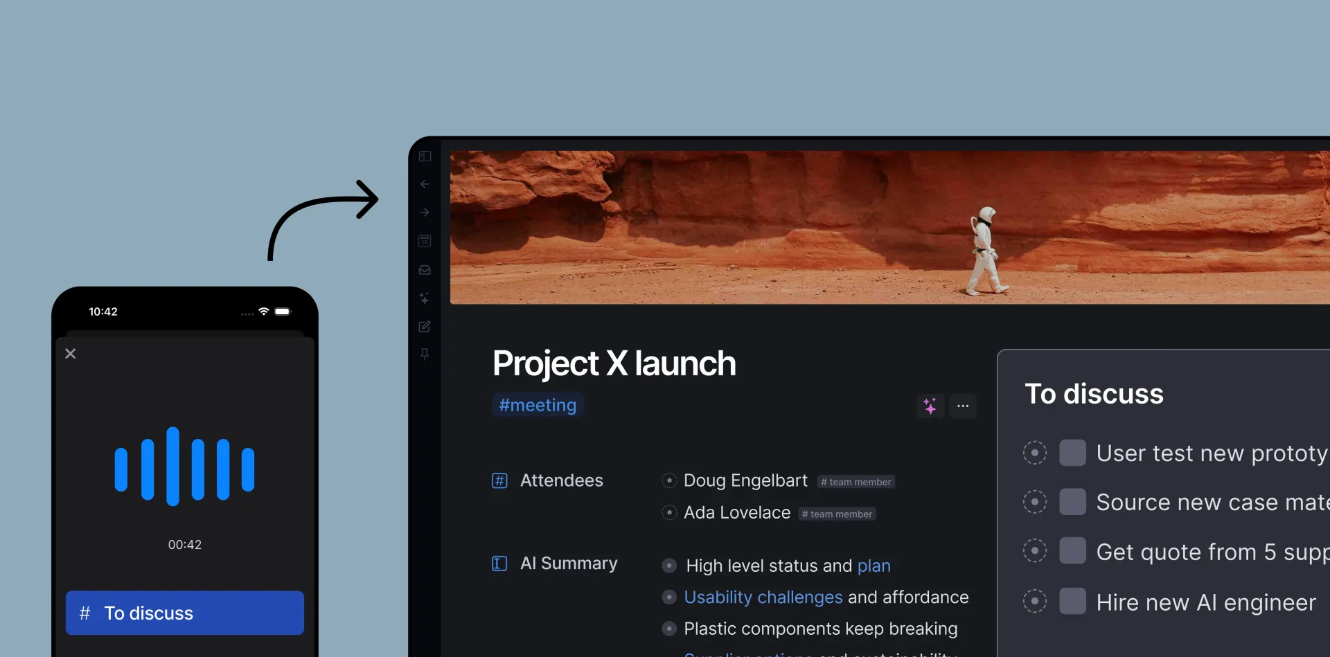Voice memos in Tana Outliner Mobile transcribed and structured automatically
