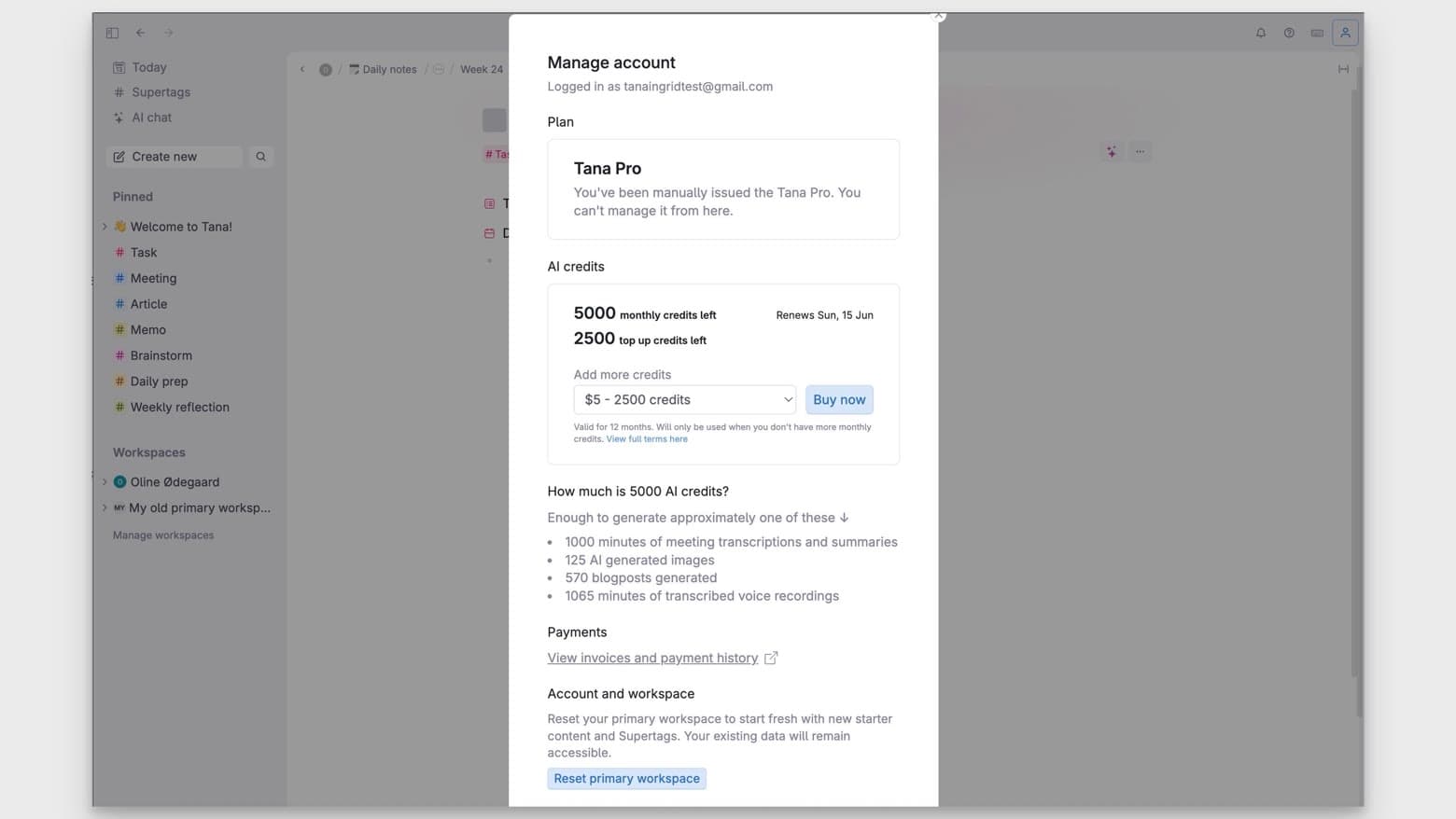 Manage account settings
