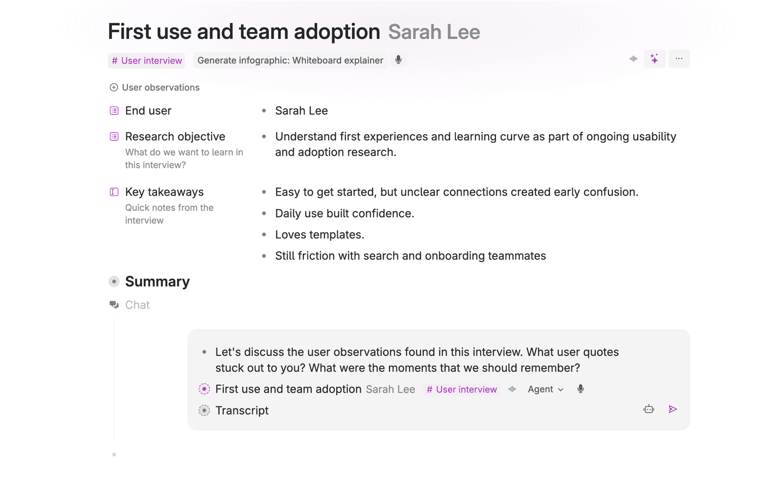 Press space below any node to start an AI chat about that content