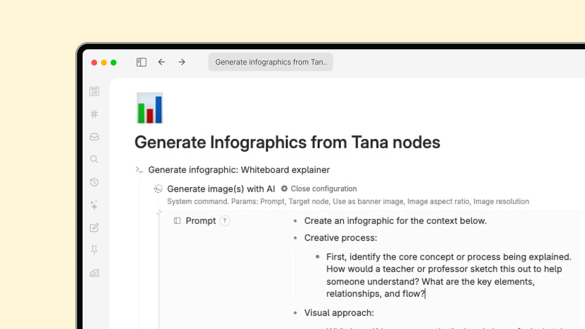 AI command node configured with a reusable image-generation prompt and parameters