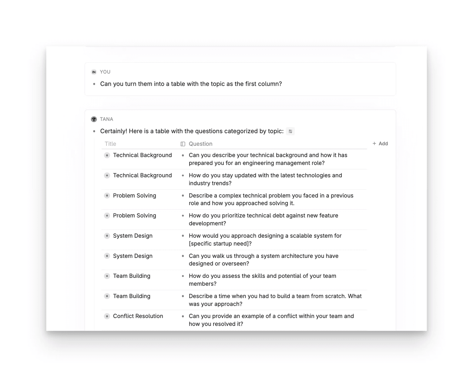 table AI chat