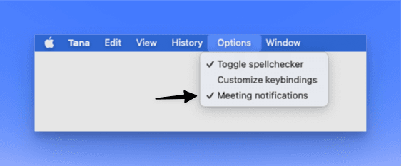 How to enable/disable the Tana Outliner Desktop meeting notifications in system menu