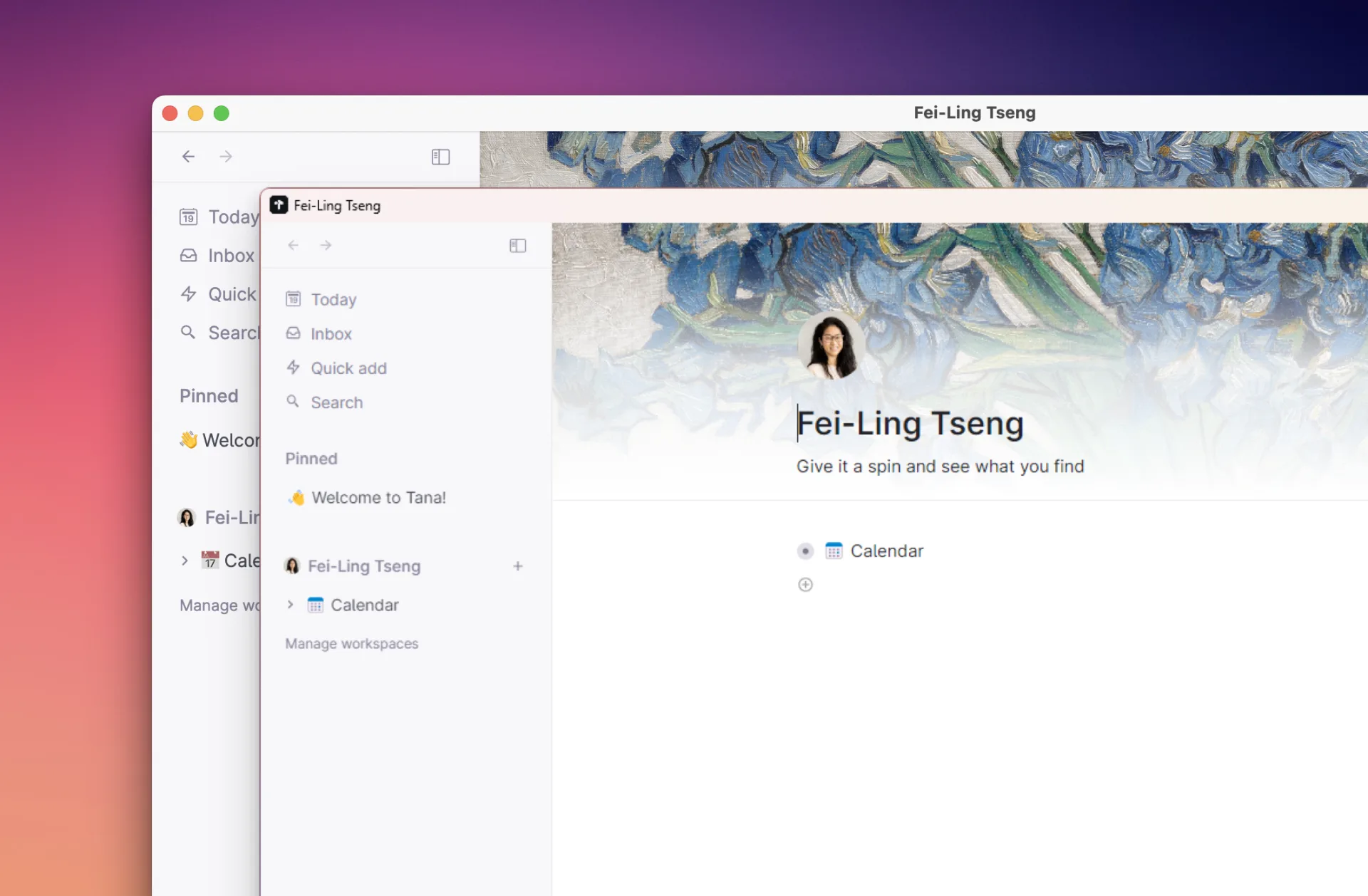 Tana Outliner desktop app shown on macOS with a multi-pane outline workspace
