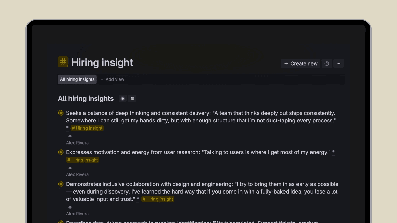 Labelled candidate insights