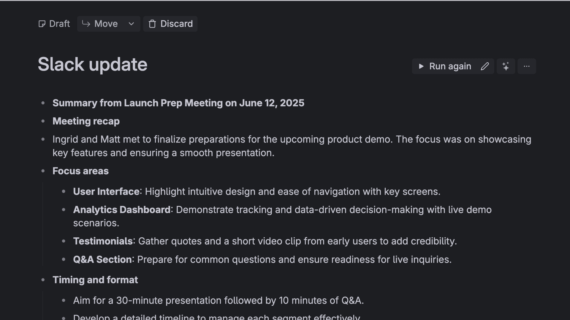 Slack update draft