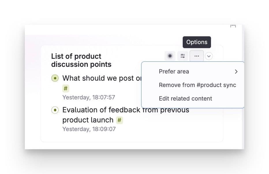 Options menu for related content
