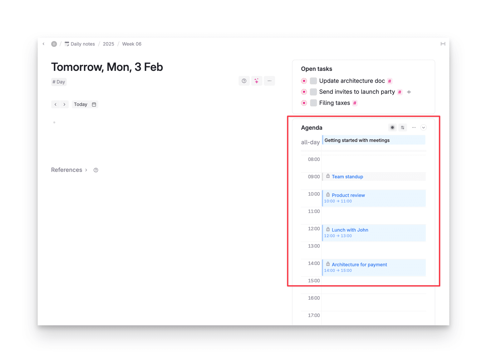 Get meetings into Tana Outliner with calendar integration