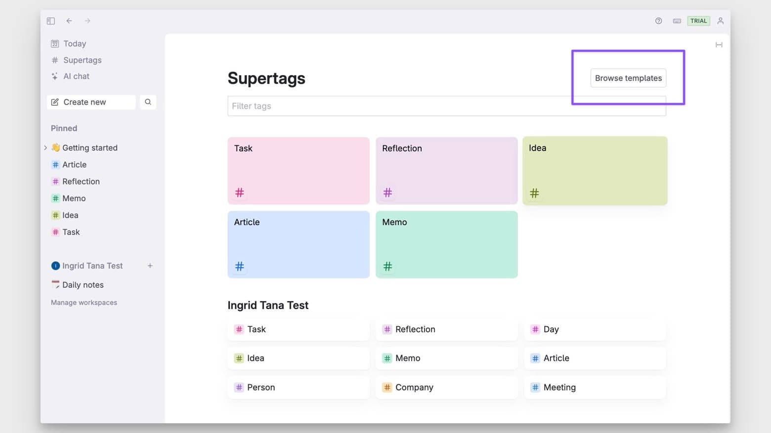Browse templates button in Supertag page