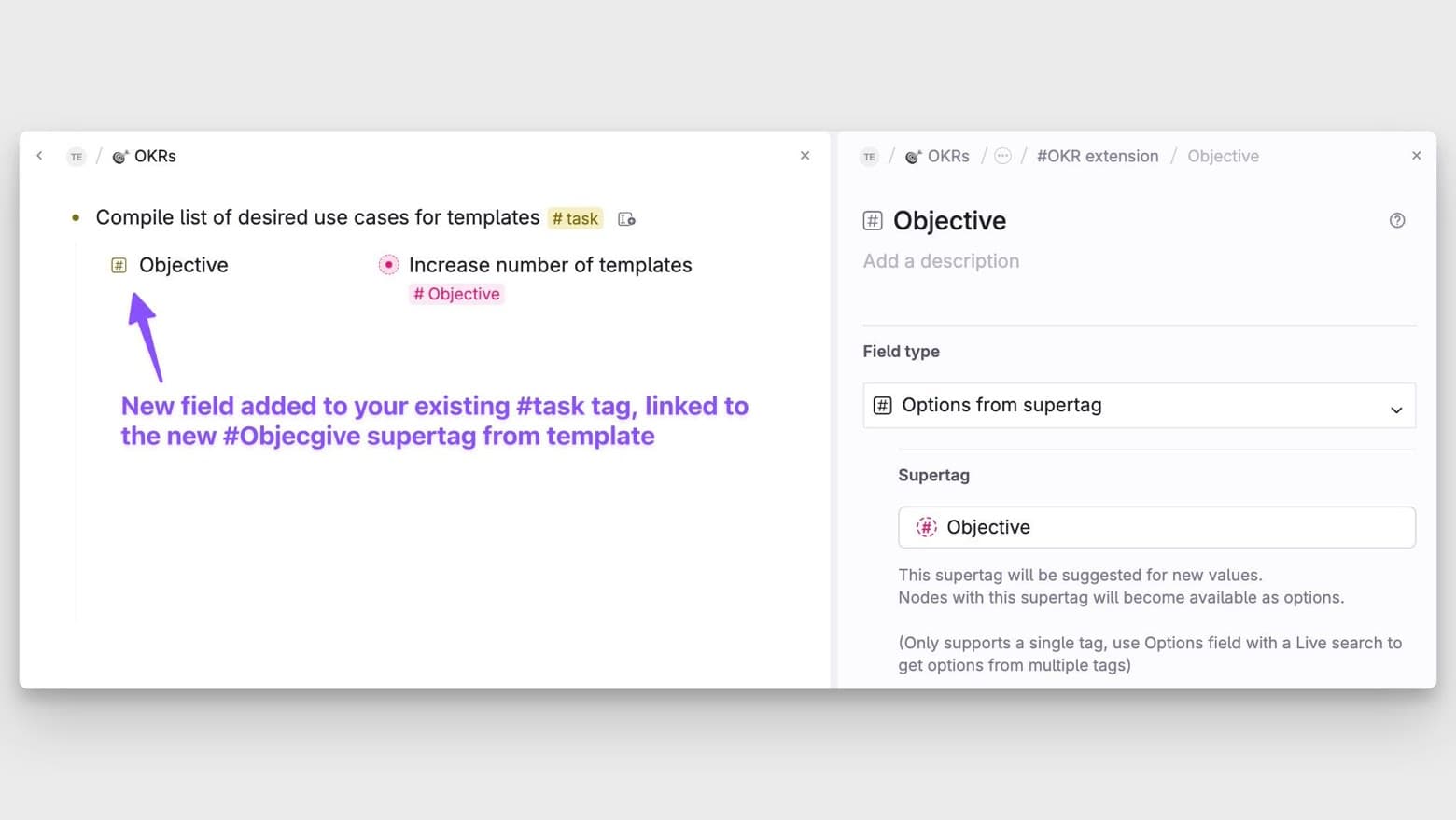 Template integration with existing tag - okr #task example